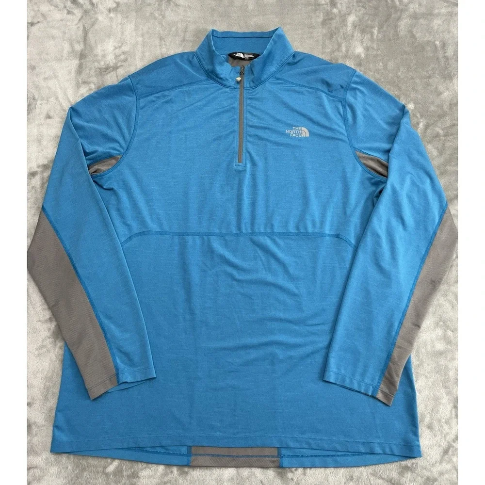 The North Face 1/4 Zip Shirt Men XL  Blue Gray Flash Dry Stretch Lightweight Run